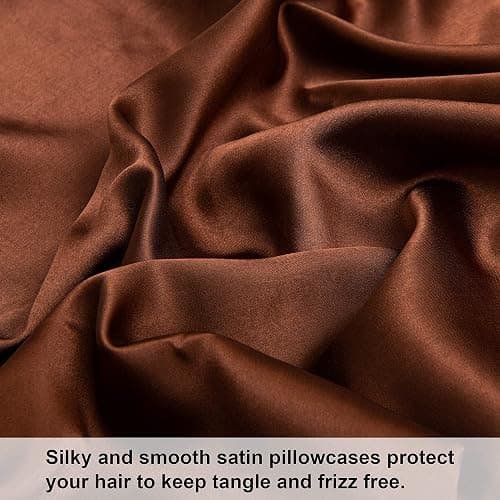 NTBAY 2 Pack Satin Standard Pillowcases for Hair and Skin, Luxurious and Silky Pillow Cases with Envelope Closure, 20x26 Inches, Brown thumbnail 3