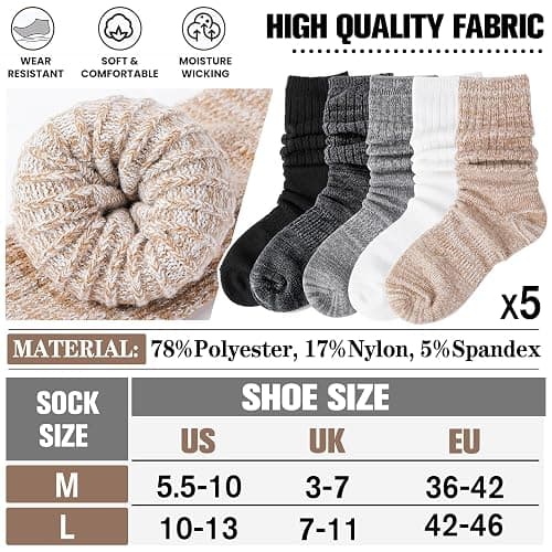 Womens Slouchy Boot Socks Winter Warm Cozy Slouch Scrunch Fuzzy Fluffy Crew Socks 5 Pairs thumbnail 5