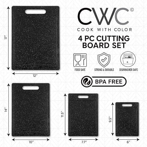 COOK WITH COLOR Non-Slip Cutting Board Set – Kitchen Essentials with Easy Grip Handle for Meat, Veggies, and Fruits, 4 Cutting Boards, Black thumbnail 3