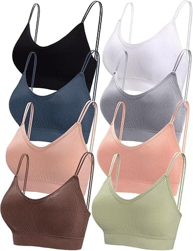 BQTQ 8 Pcs Women's Padded Bralettes V Neck Cami Bralette Seamless Sleep Bra | Mini Camisole Bras with Elastic Straps Removable Padded Bra, V-neck Tube Top Bra Basic Everyday Sleeping Bra Multipack - Image 1