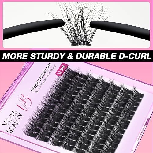 VEYESBEAUTY Lash Clusters Fluffy Individual Lash Extensions Xtreme 3D Layered Volume Eyelashes Thin & Invisible Band Wispy Faux Mink Lash Newbie's Five-Second Length 12mm thumbnail 5
