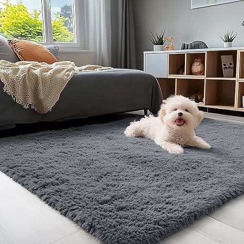 OLANLY Area Rugs for Living Room Bedroom, Machine Washable 4x5.9 ft Soft Fluffy Shaggy Bedside Rug, Indoor Floor Carpet for Kids Girls and Boys, Dorms, Nursery Rooms, Home Decor Aesthetic, Grey thumbnail 3
