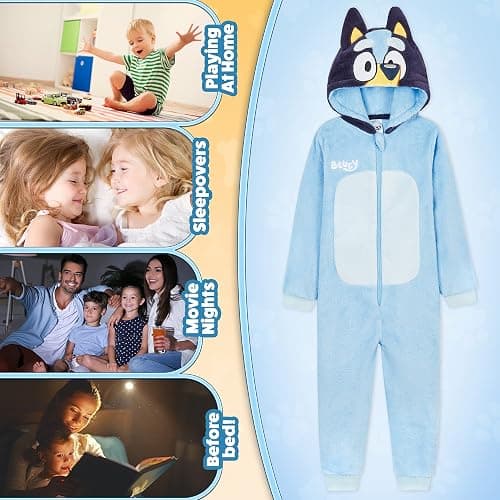 Bluey Fleece Jumpsuit for Boys Toddlers Hooded Romper Fleece Pajamas Boys Gifts thumbnail 5