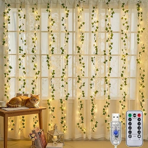 Soagrc Vine Curtain Lights, 200 LED Ivy Vines with Fairy Lights for Bedroom | 6.6ft x 6.6ft, Artificial Ivy Leaves, USB Powered, Remote, 8 Modes, Timer & Memory, for Wall Wedding Dorm Party Indoor Decor - Image 1