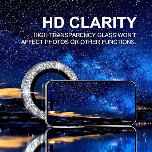 Choiche Compatible for iPhone 17 Pro/iPhone 17 Pro Max Camera Lens Protector Bling, 9H Tempered Glass Camera Cover Screen Protector Metal Ring Decoration Accessories (Glitter-Silver) thumbnail 6