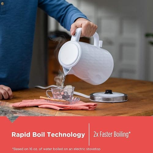 BLACK+DECKER Honeycomb Collection Rapid Boil 1.7L Electric Cordless Kettle with Premium Textured Finish, White, KE1560W thumbnail 2