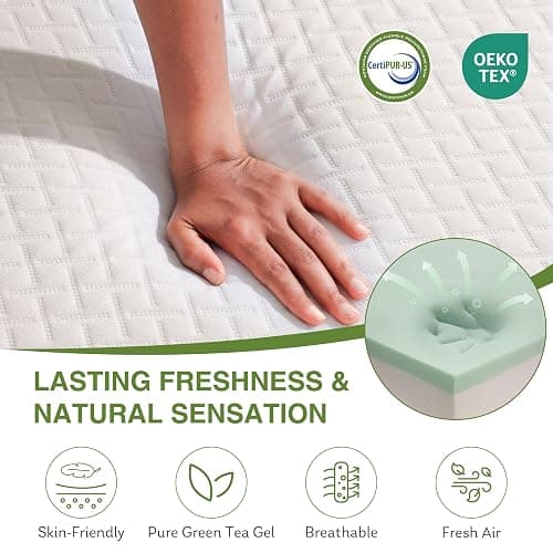 EGOHOME Full Size Memory Foam Mattress, 10 Inch Bed Mattress in a Box with Cooling Green Tea Gel, Relieve Pressure with Medium Firm Support, CertiPUR-US Certified, 75''L x 54''W, White thumbnail 5