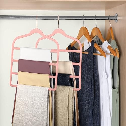 Velvet Pants Clothes Hanger Space Saving Non Slip Pants Shorts Hanger, Myfolrena Jeans Slack Trousers Hangers Multiple Velvet Hanger Closet Storage and Organization for Jeans,Scarf,Tie(Pink, 5) thumbnail 2