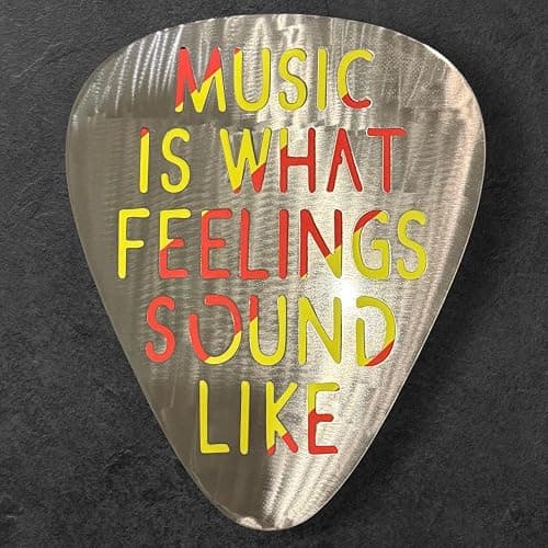 Top Brass Jumbo 16" Metal Guitar Pick Wall Art – “Music Is What Feelings Sound Like” Quote – Steel Wall Décor – Music Room, Studio, or Man Cave Art (Brushed Silver) thumbnail 6