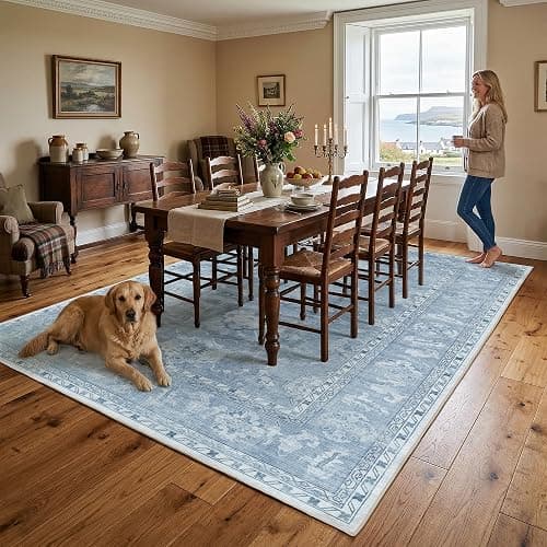 Washable Rugs 5x7 Blue Area Rugs for Living Room,Rug for Bedroom, Vintage Distressed Non-Slip, Ultra Soft Faux Wool Carpet for Dining Room for Home Office Décor thumbnail 3