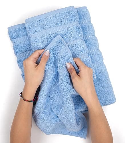 American Soft Linen Luxury 6 Piece Towel Set, 2 Bath Towels 2 Hand Towel 2 Washcloths, 600 GSM 100% Cotton Turkish Towels for Bathroom, Sky Blue Towel Sets thumbnail 6
