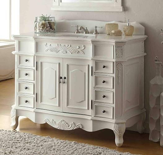 48” Benton Collection Traditional Style Antique White Morton Bathroom Sink Vanity w/Matching Mirror - HF-2815W-AW-48 thumbnail 5