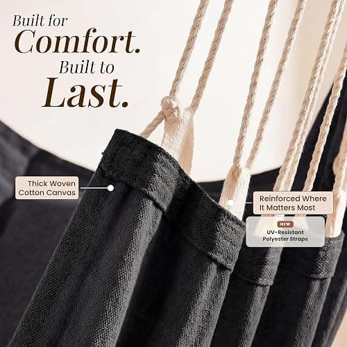 Hanging Hammock Chair Swing - Outdoor & Indoor - Hammock Swing Chair | V2 Lab-Tested Straps, Footrest, Spacious XL Seat, For Adults, Cotton Blend, Ceiling Mount, Bedroom to Porch Use thumbnail 3