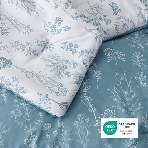 Bedsure Queen Comforter Set - Mineral Blue Bed Set, 3 Pieces Cute Floral Bedding, 1 Soft Reversible Botanical Flowers Comforter and 2 Pillow Shams thumbnail 5