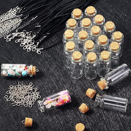 Sawysine 50 Pcs 10 ml Mini Glass Bottles with Cork, Tiny Wishing Bottles with 50 Pcs Black Waxed Cord,100 Pcs Eye Screws and 100 Pcs Clasp Rings,for DIY Crafts Container Necklace Jars thumbnail 2
