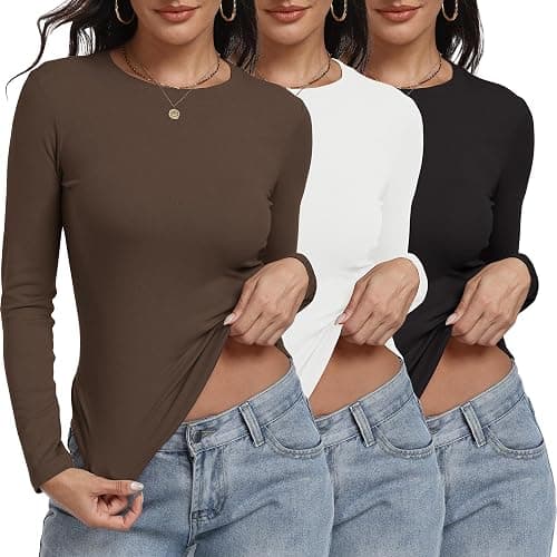 MLYENX 3 Pack Long Sleeve Shirts for Women Basic Fitted Underscrub Top | Soft Stretch Fabric, Figure-Flattering Slim Fit, Crewneck, Undershirts, Layer, Casual, Going Out, Workout, Fall Winter 2026 - Image 1