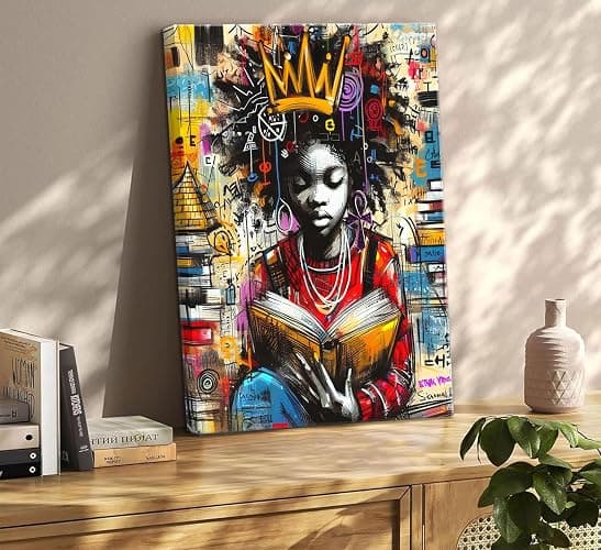 YKSKQCMT Black Girl Reading Wall Art Graffiti Girl Books Motivational Wall Decor Black Pride Pictures African American Girls Books Canvas Posters for Tween Girls Room Study Reading Room thumbnail 3
