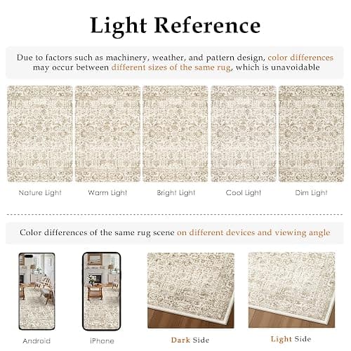 PureCozy Light Brown Area Rug 6x9 Machine Washable Vintage Living Room Distressed Non Slip Carpet Traditional Indoor Bedroom Retro Floral Accent Throw Large Rug for Office Kitchen Dining Room thumbnail 2