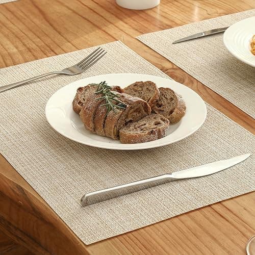 Leetaltree Beige Placemats Set of 4 - Heat Resistant Non-Slip Place mats for Dining Table, Washable Durable PVC Vinyl Woven Table Mats（Beige, 4） thumbnail 9