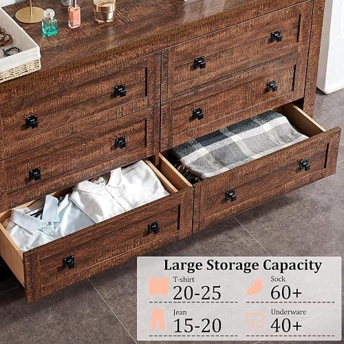 RedLemon Farmhouse 6 Drawer Dresser for Bedroom, 54 Inch Wide Rustic Wood Dresser TV Stand, Chest of Drawers for Closet, Living Room, Hallway, Reclaimed Barnwood thumbnail 3