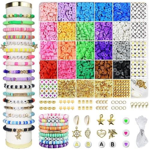 Redtwo 3400 Pcs Clay Beads Bracelet Making Kit, Friendship Bracelet Kit for Jewelry Making, Flat Polymer Heishi Beads with Charms, Gifts Crafts Set for Girls Ages 6-12 - Image 1