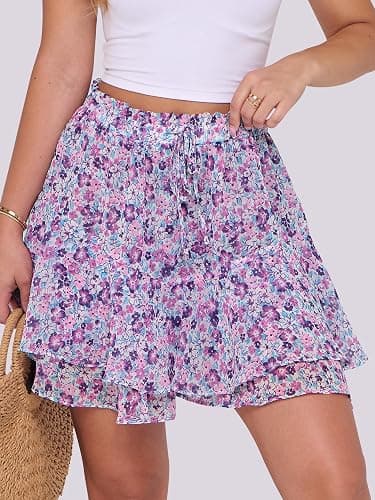 Caracilia Skorts for Women Boho Casual Beach Mini Skirts Summer Floral Ruffle Chiffon Flowy Shorts 2026 Trendy Outfits thumbnail 2