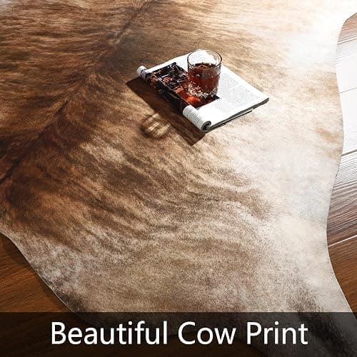 AROGAN Western Decor Faux Fur Cowhide Rug, 6.2 x 5.2 Feet Premium Animal Skin Cow Hide Rug, Durable Cow Print Rugs for Wall Decor, Western Floor Carpet for Bedroom Living Room, Brownish thumbnail 4
