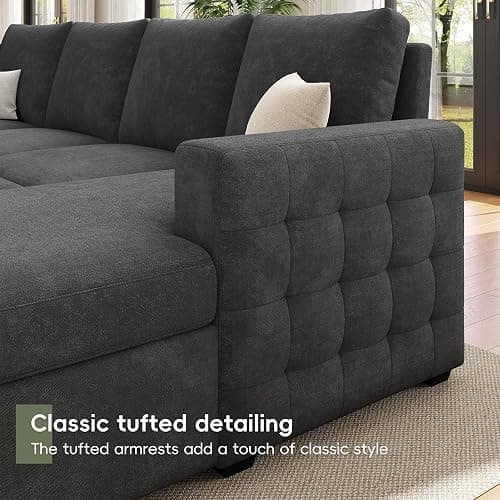 86" Sectional Sleeper Sofa Bed, Sleeper Couch with Pull out Bed, L Shaped Couch with Storage, Modular Sectional Sofa， Sectional Couches for Living Room&Apartment, Convertible Sofas, Gray Couches thumbnail 9