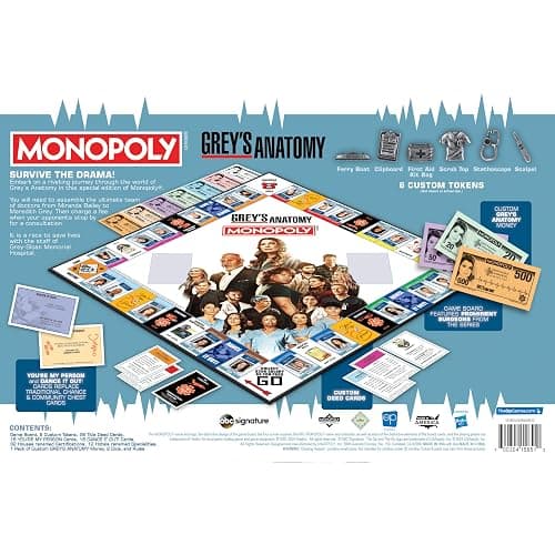 Monopoly: Grey's Anatomy Board Game | Featuring Ferry Boat, Clipboard, Scrub Top, and More | Buy, Sell, Trade Iconic Doctors from Miranda Bailey to Meredith Grey | Officially Licensed Collectible thumbnail 5