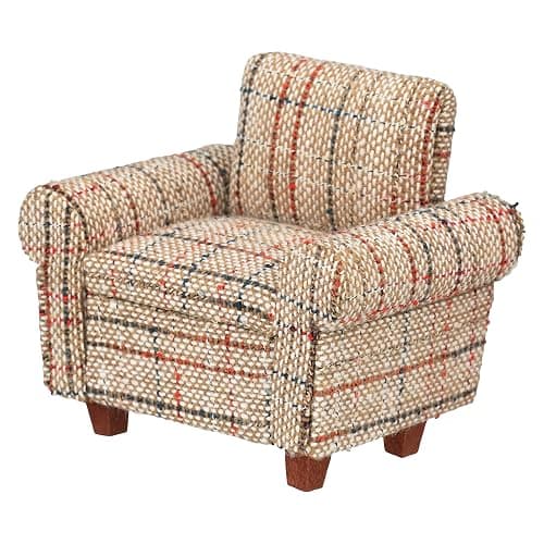 Dollhouse Sofa Armchair Upholstered, Miniature Living Room Furniture Chair, Fabric, Accessories for 6 inch Dolls, 1/12 Scale (Beige Retro) - Image 1
