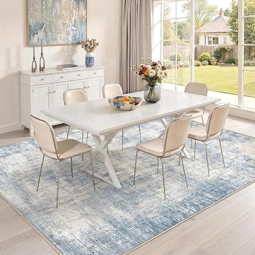 Syrlfar Area Rugs 9x12 Living Room Rug Washable No Slip Low Pile Soft Thickness Large Carpets Indoor Floor Covering for Bedroom Dining Modern Abstract Home Office Decor Blue thumbnail 3