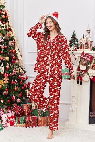Ekouaer Satin Silk Pajamas for Women Button Down Long Sleeve PJs Set | Classic Silky Pijamas de Mujer, Notch Collar Lounge Sets with Pockets, Fall Winter thumbnail 2
