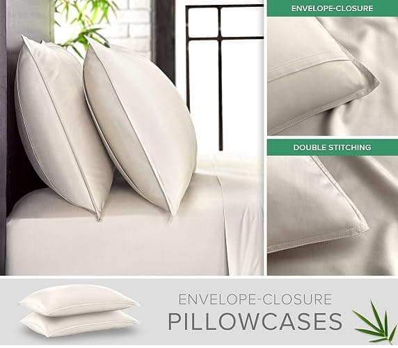 Pure Bamboo Twin XL Sheets, Genuine 100% Organic Viscose Derived from Bamboo Bed Sheet Set, Luxuriously Soft & Cooling, Double Stitching, 2 Year Quality Promise (Twin XL, Ivory) thumbnail 4