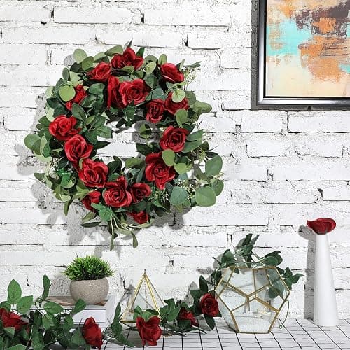 WALL | Amazon | Syhood Artificial Rose Garlands Rose Vines Leaves Banners Hanging Fake Floral Garland Flower Vine for Wedding Arch Ceremony Home Garden Outdoor Party Wall Decorations, 14.4 ft(Wine Red,2 Pieces) - Wine Red - 2 thumbnail 6