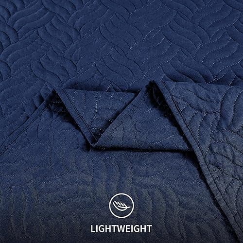 Love's cabin Quilts for Queen Bed Navy Blue Bedspreads - Soft Bed Summer Lightweight Bedspread Comforter - Modern Style Wave Pattern Coverlet for All Season - 3 Pieces (1 Quilt, 2 Pillow Shams) thumbnail 7