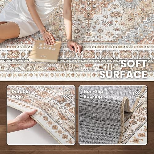 zesthome 5x7 Area Rugs - Ultra-Thin Washble Rug, Stain Resistant Anti Slip Backing Rugs for Living Room,Bedroom, Vintage Home Decor Area Rug (Orange,5'x7') thumbnail 6