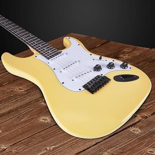 LyxPro 39 inch Electric Guitar Kit Bundle with 20w Amplifier, All Accessories, Digital Clip On Tuner, Six Strings, Two Picks, Tremolo Bar, Shoulder Strap, Case Bag Starter kit Full Size - Retro Yellow thumbnail 5
