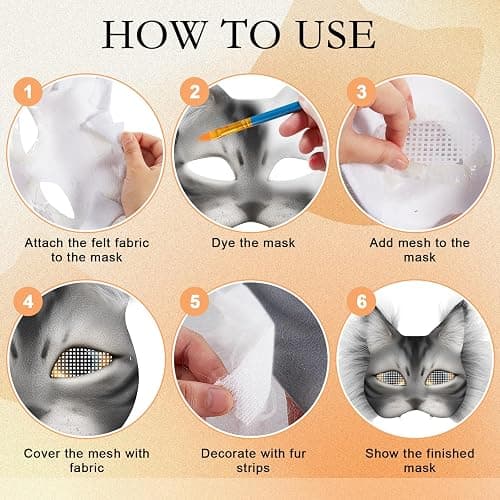 Seenelling DIY Therian Mask Kit Blank Cat Mask with Felt Fabric Sheet Plush Faux Fur Eye Mesh for Therian Gear Stuff thumbnail 6