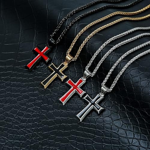 HZMAN Mens Stainless Steel Cross Pendant Necklace with Wheat Chain thumbnail 4