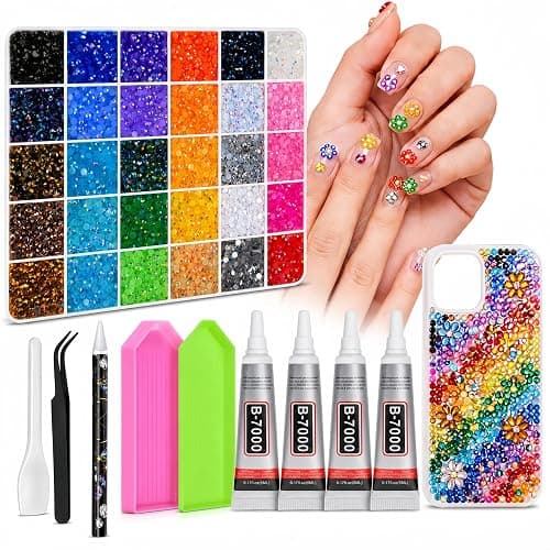 AMZGO 36000Pcs Rhinestones Bedazzling Kit, 30 Colors 3mm Flatback Resin Bedazzler Gems with 4Pcs 10ml B7000 Jewelry Glue for Bedazzled Thing Diamond Art Book Crafting Nail Kit - Image 1