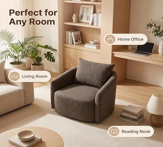 CONG HOME Oversized Boucle Swivel Accent Chair, 40" Wide Upholstered Armchair,5Colors (2, Tan) thumbnail 4