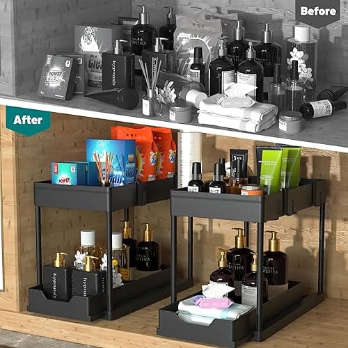 DEKAVA Under Sink Organizer 2 Pack, Bathroom Cabinet Organizer, 2 Tier Sliding Cabinet Basket Organizer Drawer, Multi-Purpose Bath Collection Baskets for Bathroom (Black) thumbnail 6