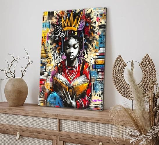 YKSKQCMT Black Girl Reading Wall Art Graffiti Girl Books Motivational Wall Decor Black Pride Pictures African American Girls Books Canvas Posters for Tween Girls Room Study Reading Room thumbnail 5
