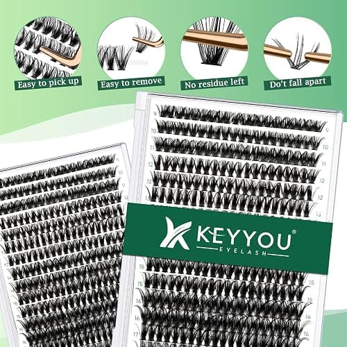 Lash Clusters 300pcs Individual Lashes 50D 0.07C Curl 9-18MIX DIY Eyelash Extension KEYYOU Large Tray Volume Soft&Natural Cluster Lashes(50D-0.07C,9-18MIX） thumbnail 3