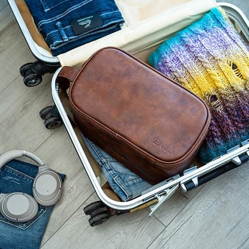 Elviros Toiletry Bag for Men, Large Travel Shaving Dopp Kit Water-resistant Bathroom Toiletries Organizer PU Leather Cosmetic Bags thumbnail 8