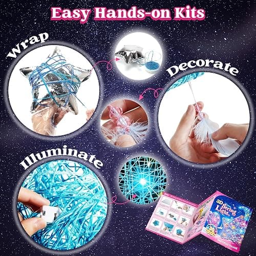 Klever Kits 3D String Art Kit for Kids, Light Up String Light Toy with 30 Multi-Colored LED Bulbs, Arts and Crafts Set, Birthday Gifts for Girls and Boys Ages 8+ thumbnail 2