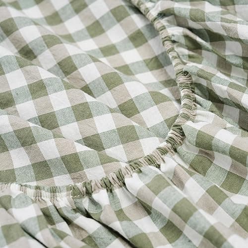 100% Cotton Queen Sheet Set - 4 Piece Cotton Sheets Queen Size Bed Set, Soft, Smooth, Durable, Easy Care, 16" Deep Pocket Checkered Green Sheets - 1 Flat, 1 Fitted, 2 Pillowcases - Checkered Green - Queen thumbnail 4