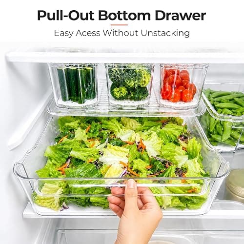 SMRCAD Clear Fridge Bins with Drain Trays - BPA-Free PET, Stackable (8) | 8 Pack: 1 Drawer + 7 lidded Bins, Helps Keep Produce Fresh, 18.3L Capacity, Hand Wash Only thumbnail 3