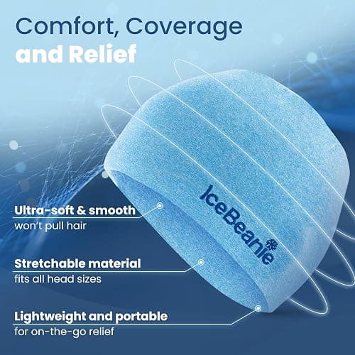 IceBeanie Migraine Relief Cap, As Seen on Shark Tank, Soft & Stretchy Gel Tension Headache Relief Cap, Extended Cooling Hangover Ice Hat, Odorless Head Wrap Ice Pack Wrap, Headache Migraine Mask thumbnail 4