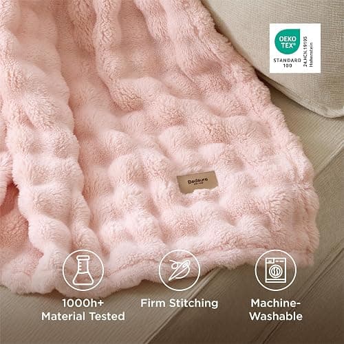 Bedsure 3D Bubble Blanket for Couch - GentleSoft Pink Throw Blanket for Sofa Bed Room Decor - Luxury Warm Cozy Gifts for Grilfriend, All Seasons, Crystal Pink, 50"×60" thumbnail 6
